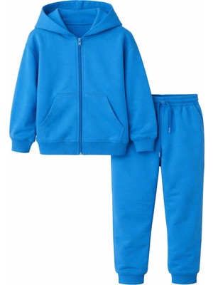 Bubito Çocuk Kapüşonlu %100 Pamuklu 2'li Takım (1-7 Yaş)-Mavi