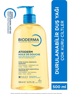 Bioderma Atoderm Duş Yağı 500 ml Kuru Ciltler için Niasinamid İçeren Nemlendirici ve Besleyici Etki