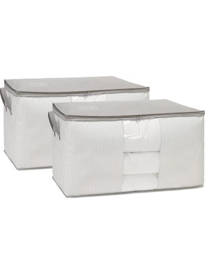 2'li Boy Pvc Pencereli Stuff & Things Gri Çizgili Hurç Set