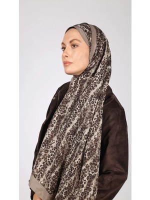 Aminenesil Leopar Desen Neva Şal Kahverengi Vizon Renk