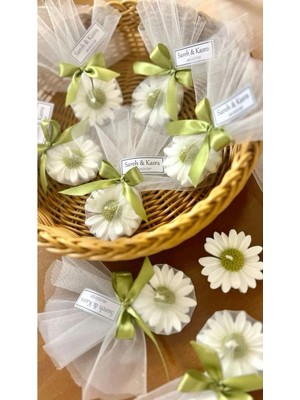 Çağıl Candles Papatya Figürlü Soya Mum | 10 Adet Tül Keseli Hediyelik Mum | Söz|nişan| Kına |düğün