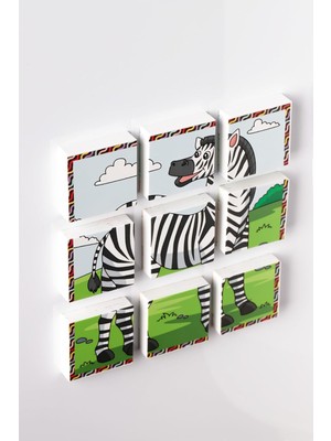Manyetik Blok Çift Taraflı 9 Parçalı Mıknatıslı Puzzle 2 Görsel Aslan-Zebra Yapboz