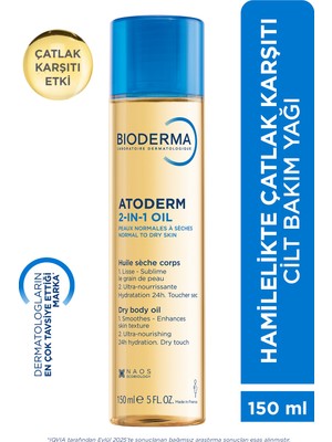 Bioderma Atoderm 2-in 1 Hamilelikte Çatlak Önleyici Nemlendirici Cilt Bakım Yağı 150 ml Kuru Ciltler İçin