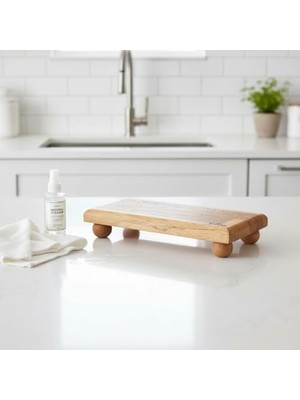 Ayaklı Ahşap Sunumluk | Akasya ve Bambu Karışımı | 21X10 cm | Şık Tezgah Üstü Servis ve Dekoratif Stand