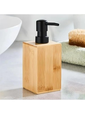 Bambu Sıvı Sabunluk, Modern Siyah Pompalı, 17X7X7 cm