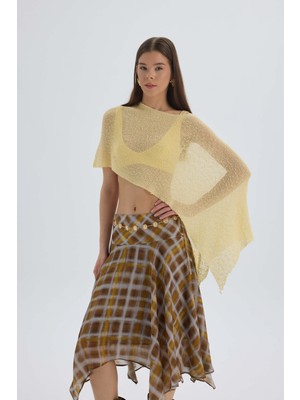 Mai Amorette Asimetrik Ekoseli Sarı Midi Etek