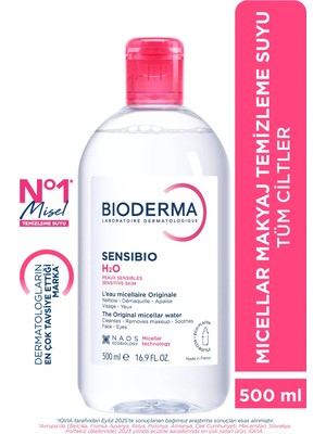 Bioderma Sensibio H2O Makyaj Temizleme Suyu - Hassas Ciltler için Yatıştırıcı ve Dengeleyici Etki, 500 ml