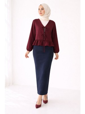 Cng Moda Önü Bağlamalı Fırfırlı Kimono Gömlek