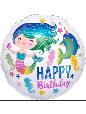 Patladı Gitti Deniz Kizi Temali Folyo Balon (Yuvarlak Balon Deniz Kızı)