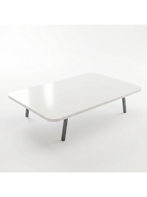 Ratemo Mobilya Beyaz Oval Kenar Yer Sofrası, 6 Kişilik Beyaz Masa, Metal Ayaklı Modern Yemek Masası 119X89 cm