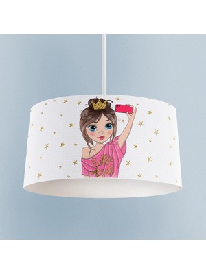 PremiumPort Prenses Kız Desenli Selfie Yapan Bebek ve Çocuk Odası Avizesi