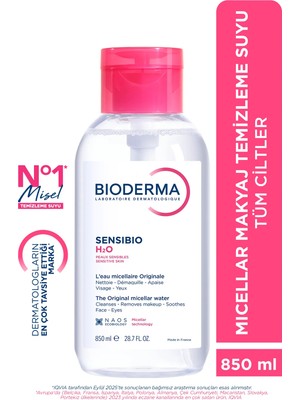 Bioderma Sensibio H2O Misel Su 850 ml Karma ve Hassas Ciltler için Makyaj Temizleme Suyu