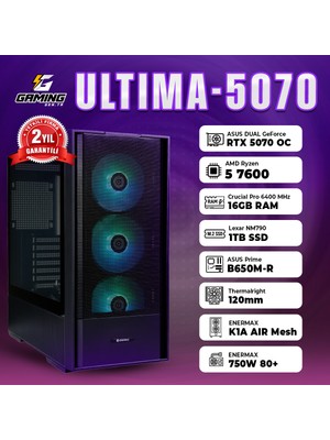 GamingGenTR ULTIMA-5070 / AMD Ryzen 5 7600 / Asus Dual Geforce RTX 5070 12GB / 16 GB Ram / 1 TB SSD / OEM Paket