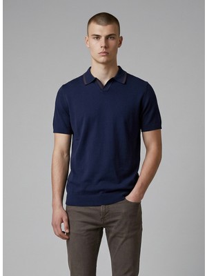 Erkek Coonless Yakalı Lacivert Triko Tshirt