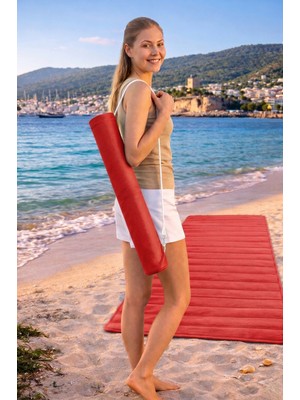 Seryat SER-YAT Plaj Hasırı | Kırmızı Renkli| Katlanabilir, Askılı Yumuşak Plaj, Piknik, Kamp Matı