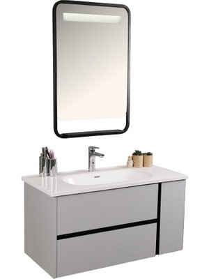 Kobos Linear 100 cm Banyo Dolabı Seti Light Grey