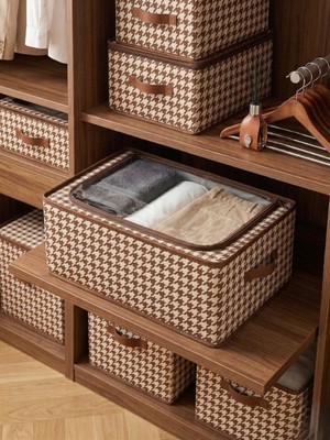 Ser&Yat Pencereli Fermuarlı Kıyafet Organizeri | 4 Adet | Pencereli Dolap Içi Düzenleyici | Katlanabilir Çelik Destekli Organizer