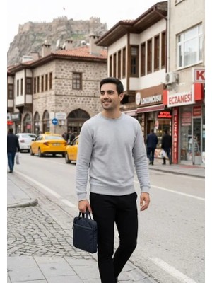 Belirtilmemiş Genel Erkek Yuvarlak Yaka Basic Waffle Kazak