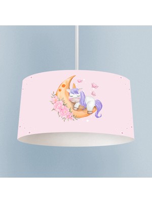 PremiumPort Aya Sarılan Unicorn Desenli Pembe Bebek ve Çocuk Odası Avizesi