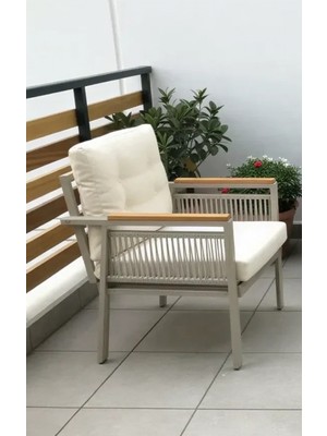 Opal 1'li (Krem) Metal Gövde Balkon-Bahçe-Kafe,çay Seti,koltuk Takımı,oturma Grubu,ofis Koltuğu