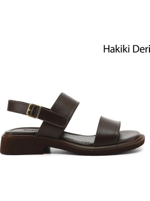 Gönderi(r) Kadın Kahverengi  Tokalı Bantlı Hakiki Deri Sandalet