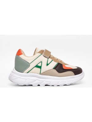Tonny Black Çocuk Unisex Krem Kahve Rahat Kalıp Cırtlı Bağcıklı Sneaker