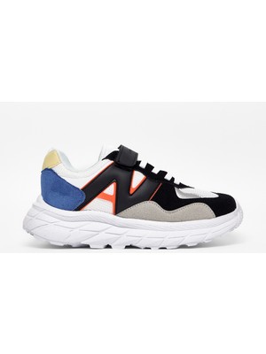 Tonny Black Çocuk Unisex Siyah Beyaz Saks Rahat Kalıp Cırtlı Bağcıklı Sneaker