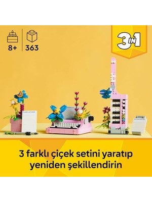 3’ü 1 Arada Çiçekli Daktilo 31169-8 Yaş ve Üzeri Çocuklar Için Keytar Veya Saksıya Dönüşebilen Yaratıcı Oyuncak Yapım Seti, Doğum Günü Hediyesi (363 Parça)