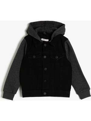 Koton Kolları ve Kapüşonu Sweatshirt Kumaşından Kapüşonlu Rahat Jean Ceket