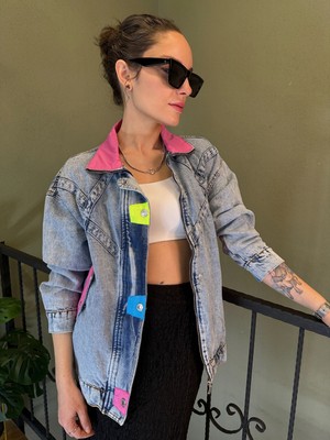 Ali Butik Pembe Yakalı Retro Denim Ceket