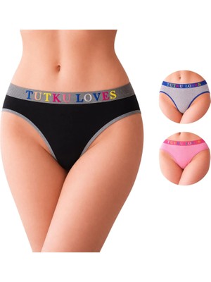 Tutku Kadın Pamuklu Günlük Slip 3’lü Set – Love Serisi, Bikini Kesim