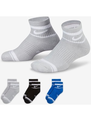 Nike Dri Fit Everyday Cushined Ankle Unisex Socks Yarım Bilek 3 Çift Çorap Gri-Mavi-Siyah