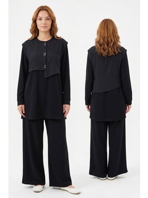 Lale Butik 3'lü Modal Yelekli Takım 19002 Siyah