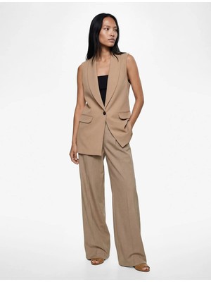 Koton Astarı Leopar Desenli Cepli Uzun Blazer Yelek 6SAK20050UW