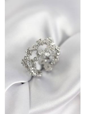 Zirkon Taşlı 2'li Model Gümüş Renk Kadın Yüzük - Lisinya