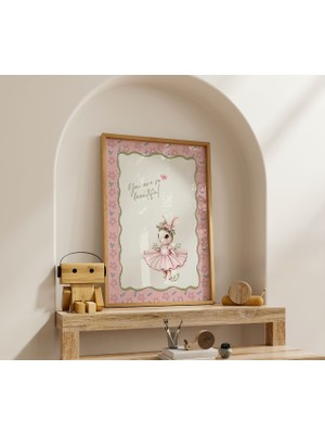 Luxor Pixels (Çerçevesiz) Pembe Balerin Tavşan Çocuk Odası Poster