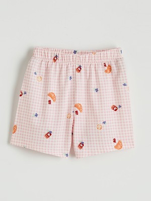 Lcw Ekru Gömlek Yaka Desenli Kız Çocuk Şortlu Pijama Takımı
