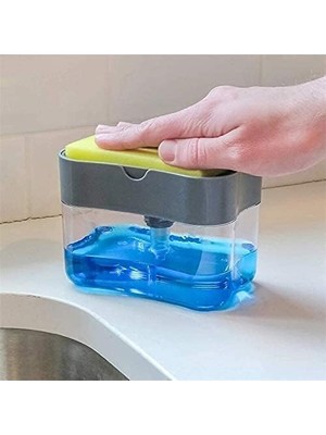 Bulaşık Sabunluk Deterjan Sıkacağı Mutfak Lavabo Bulaşık Yıkama Için, Manuel Pres Sıvı Pompası ve Sünger Tutucu 2'si 1 Arada, Yenilikçi Doldurulabilir Saklama Kabı Tezgah Sabun Pompası