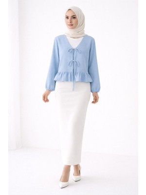 Cng Moda Önü Bağlamalı Fırfırlı Kimono Gömlek