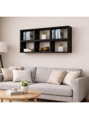 Dekormer Design Kitaplık Yatay Lux Duvar Rafı Mobilya Takım Siyah