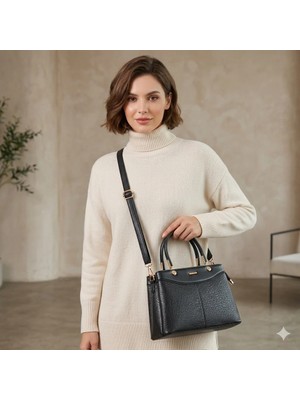 Nas Bag Kadın Şık El ve Omuz Çanta Siyah Victoria