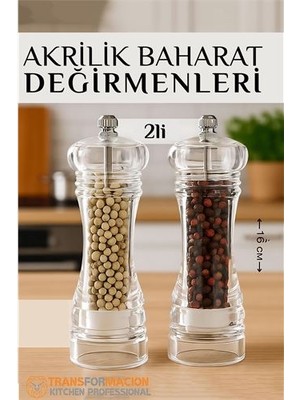 Pileli Store Turk Baharat Öğütücü - Baharat Karabiber Tuz Değirmeni Ahşap Akrilik Kristal 2 Li Set