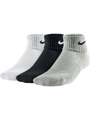 Nike Performance Cushioned Quarter 3 Pack Sock Unisex Pamuklu Yarım Bilekli 3 Lü Çorap Beyaz Gri Siyah