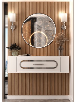 Cantek Dizayn D7048-7048-D-128 120CM Duvara Monte Tek Kapaklı Dresuar Beyaz-Gümüş