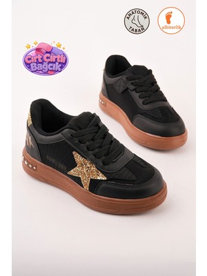 Albishoes Kız Çocuk Yıldız Detay Cırt Cırtlı Bağcık Günlük Sneaker Spor Ayakkabı Yumuşak Rahat Taban