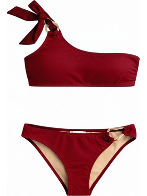 Aquella Aksesuarlı Bordo Straplez Bikini Takım