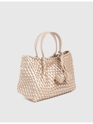 İLVİ Kaelis Baskılı Örgü Deri Kadın Altın Renk El Çantası