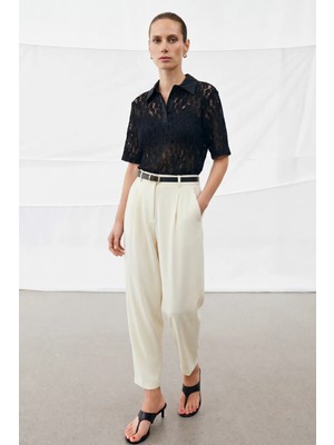 Sateen Talia Havuç Pantolon - Ekru