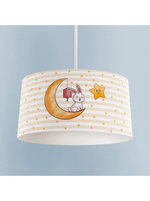 PremiumPort Ay Üzerinde Oturan Tavşan ve Yıldız Desenli Bebek ve Çocuk Odası Avizesi