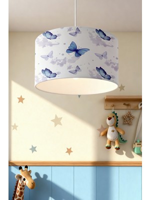 PremiumPort Lacivert Vadi Kelebekler Desenli Çocuk Odası Avize, Şık ve Renkli Aydınlatma